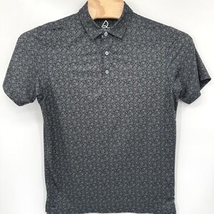 Deolax Polo Shirt Men Medium Grey Floral Golf Performance Short Sleeve Stretch